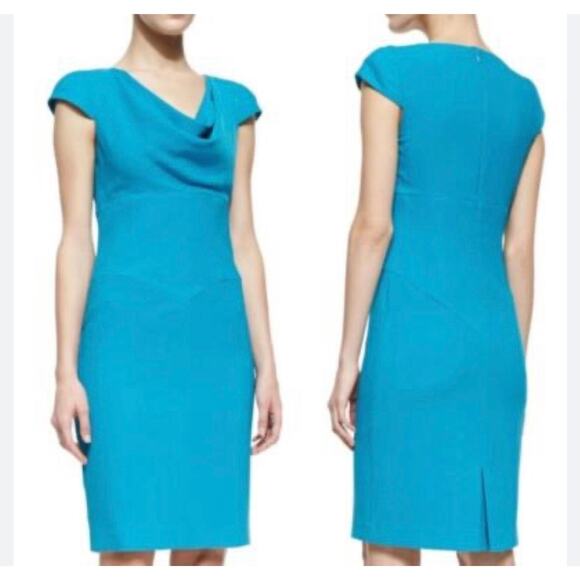 Red Drape Dress Size 2 Gretchen Cowl Neck Black Halo Sheath Classic Sophisticate - Picture 10 of 10